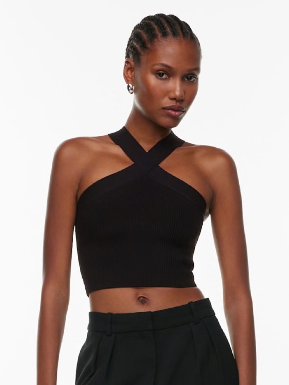 Aritzia Babaton Sculpt Knit Criss Cross Cropped Tank Black XS